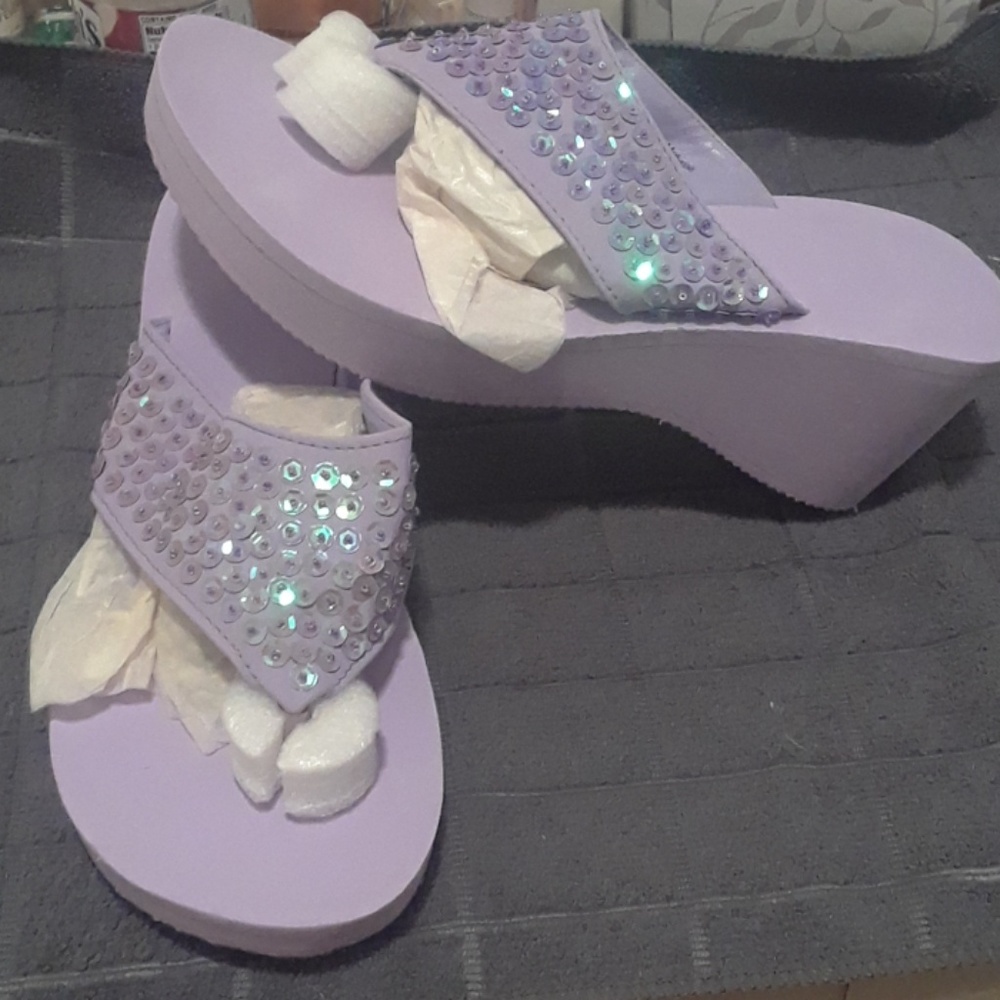 Purple Pastel Sequin Flip Flops